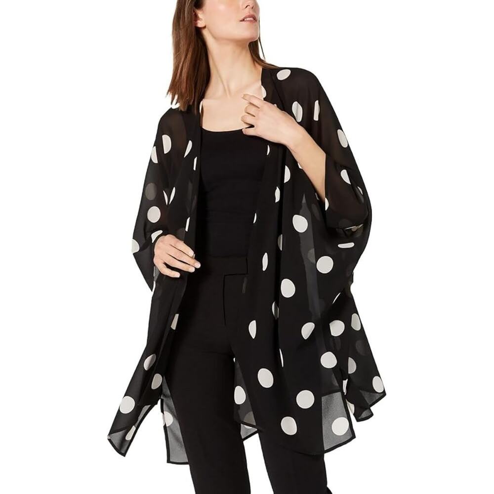 NWT Anne Klein Polka Dot Chiffon Sheer Open Front Blouse Size XXS/XS